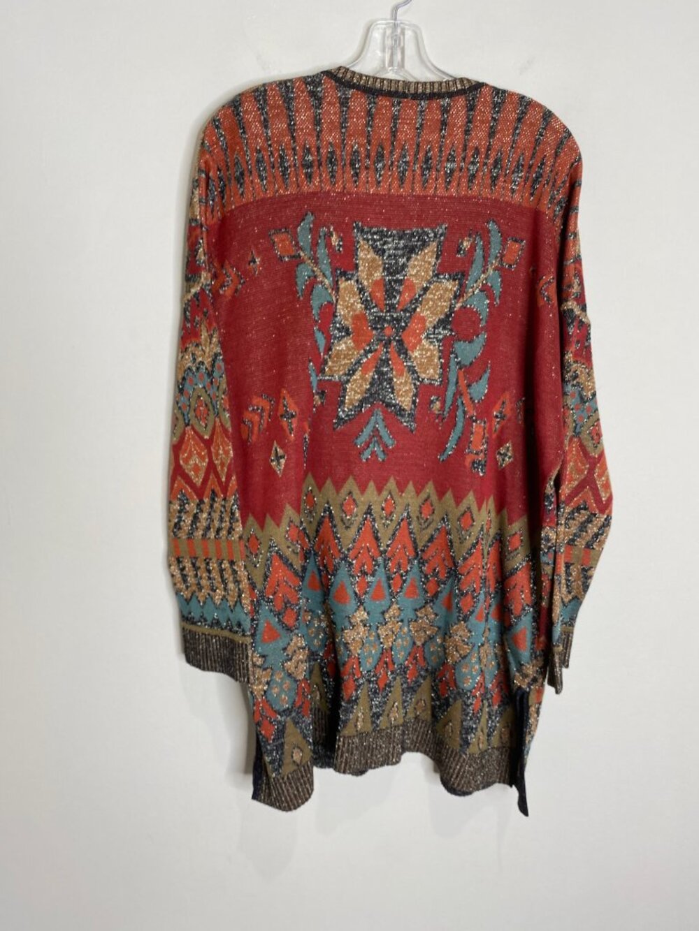 Peruvian Connection Dauphine Open Longline Cardigan Metallic Floral Medallion XL - Picture 4 of 13